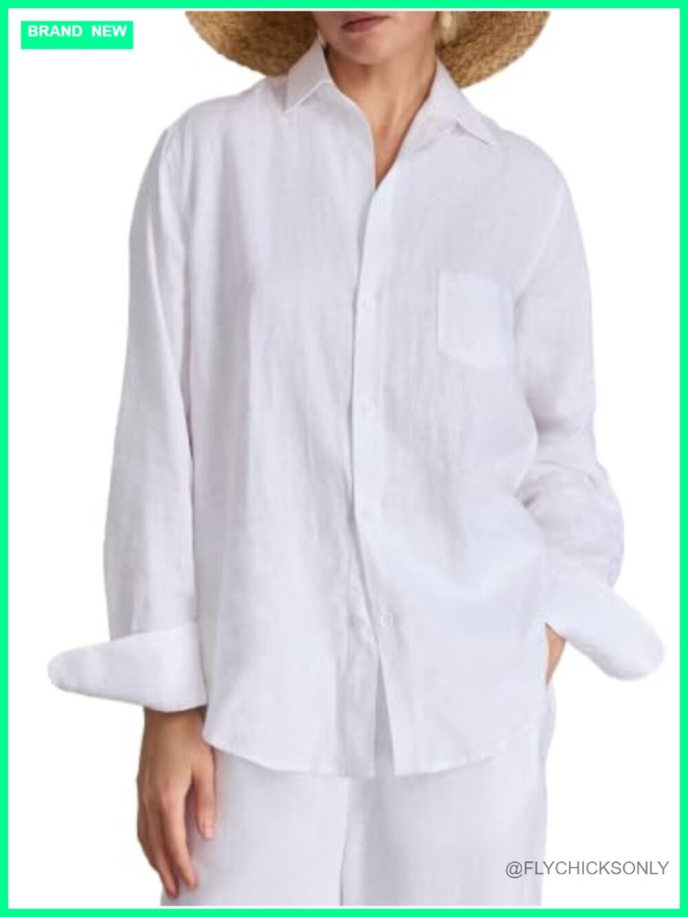 100% Linen Button Down Shirt Oversized Long Sleeve Blouse